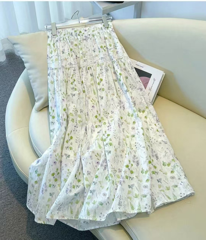 Korean Style, Gentle and Romantic Floral Skirt, New Summer Style, Versatile Mid-Length Skirt for Spring and Summer, Loose, Slimming and Casual Korean Style, Gentle and Romantic Floral Skirt, New Summer Style, Versatile Mid-Length Skirt for Spring and Summer, Loose, Slimming and Casual