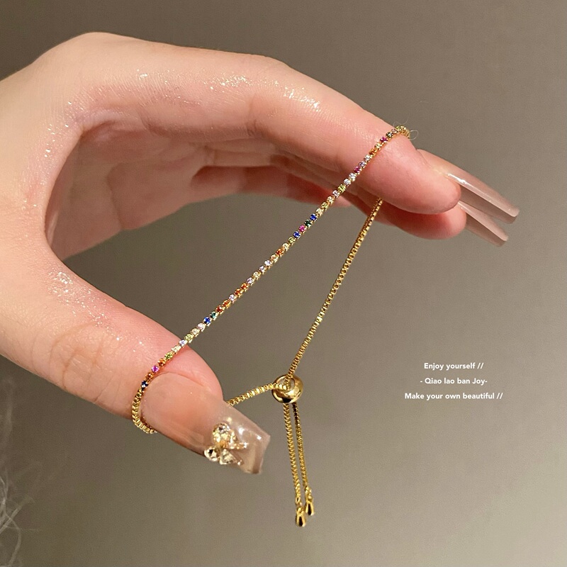 [Joy Boss] Colorful Zircon Bracelet Dopamine Adjustable Pull-On Jewelry Light Luxury Exquisite High-End Feel