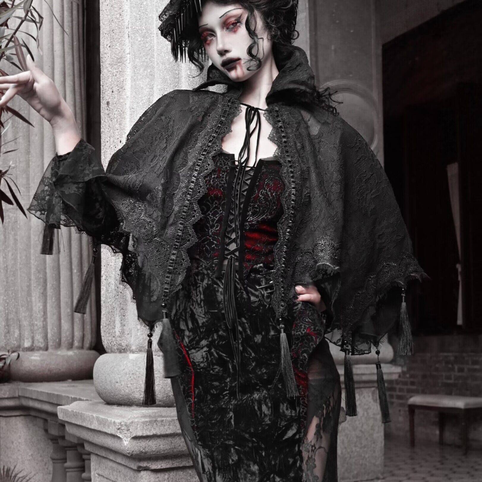 Gothic style women's lace tassel cape shawl coat original blood supply Victoria design