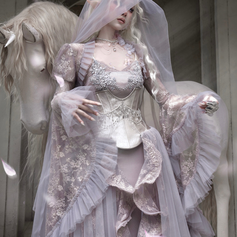 Blood Supply Original ◆ Moonlight Beast Spirit Lace Fairy Style Fairy-Like Dress Top with Sleeveless Outerwear for Spring