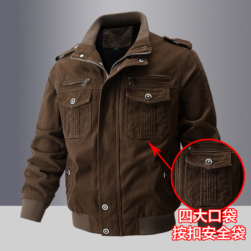 American Style Multi-Pocket Hunting Bomber Jacket for Men, Retro Thickened Loose Casual Workwear Jacket