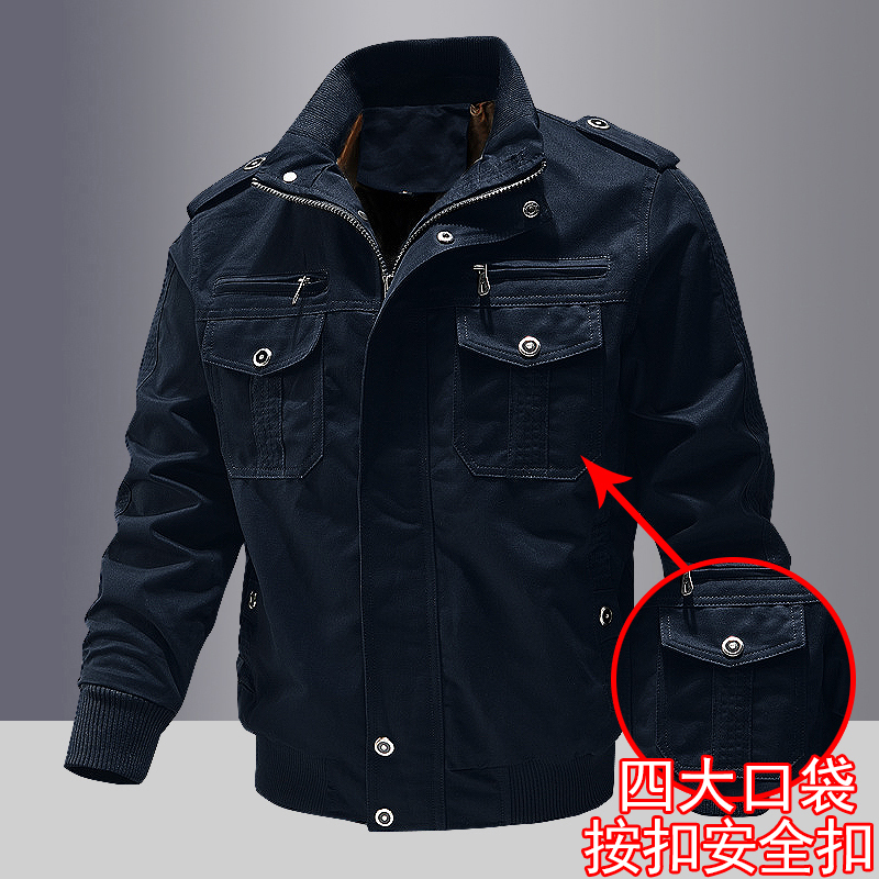 High-End Pure Cotton Work Jacket for Men, Spring and Autumn, Loose-Fitting Outdoor Mountain-Style Multi-Pocket Training Uniform, Tactical Jacket for Men