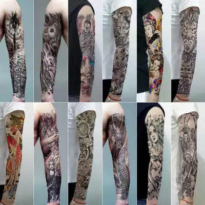 A full arm 6 pieces of flower arm tattoo stickers waterproof and sweat-proof long-lasting men and women full arm tattoos Guan Gong Carp Sun Wukong
