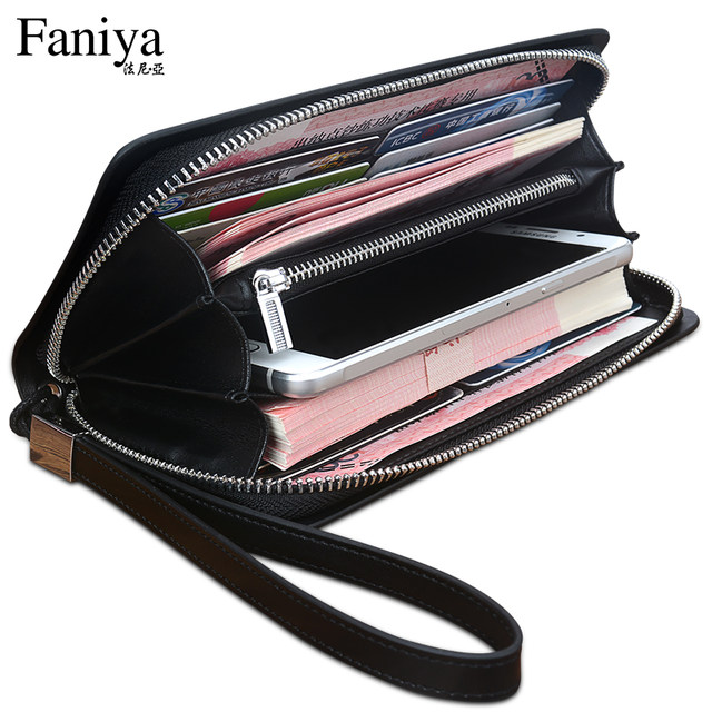 Men's wallets long zipper leather multi-function handbags cowhide card holder large capacity clutch wallets men's trendy