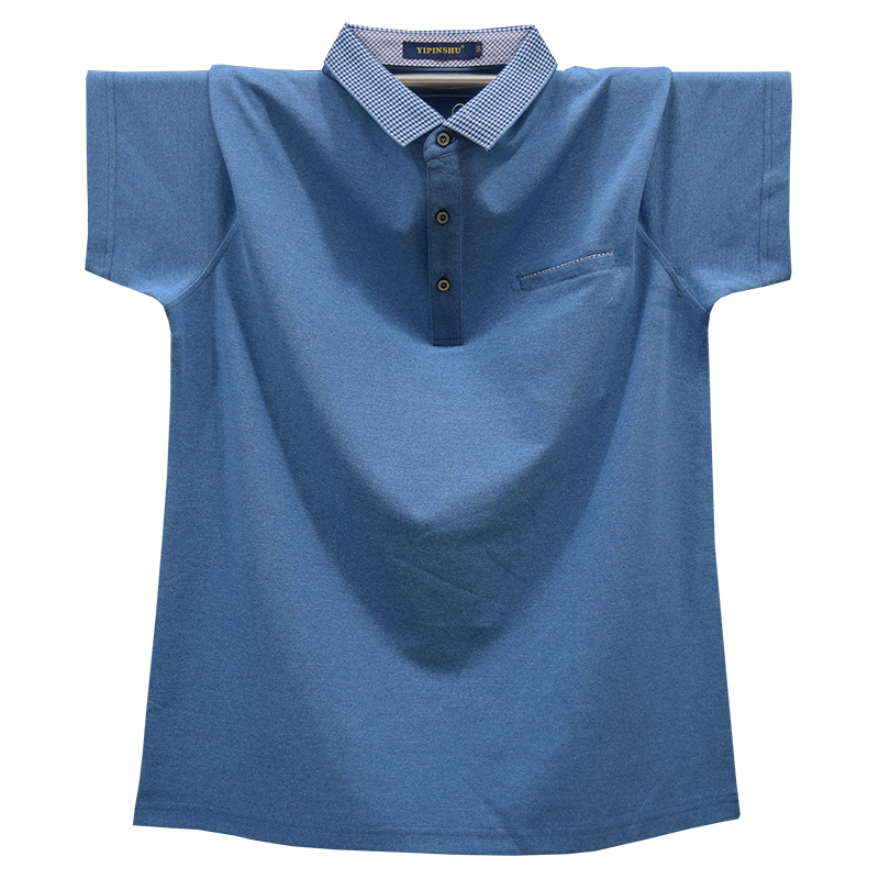 Mùa hè nam mới kích thước lớn ve áo cotton tay áo ngắn tay rộng rãi kinh doanh giản dị áo sơ mi nam túi áo thun áo thun nam big size