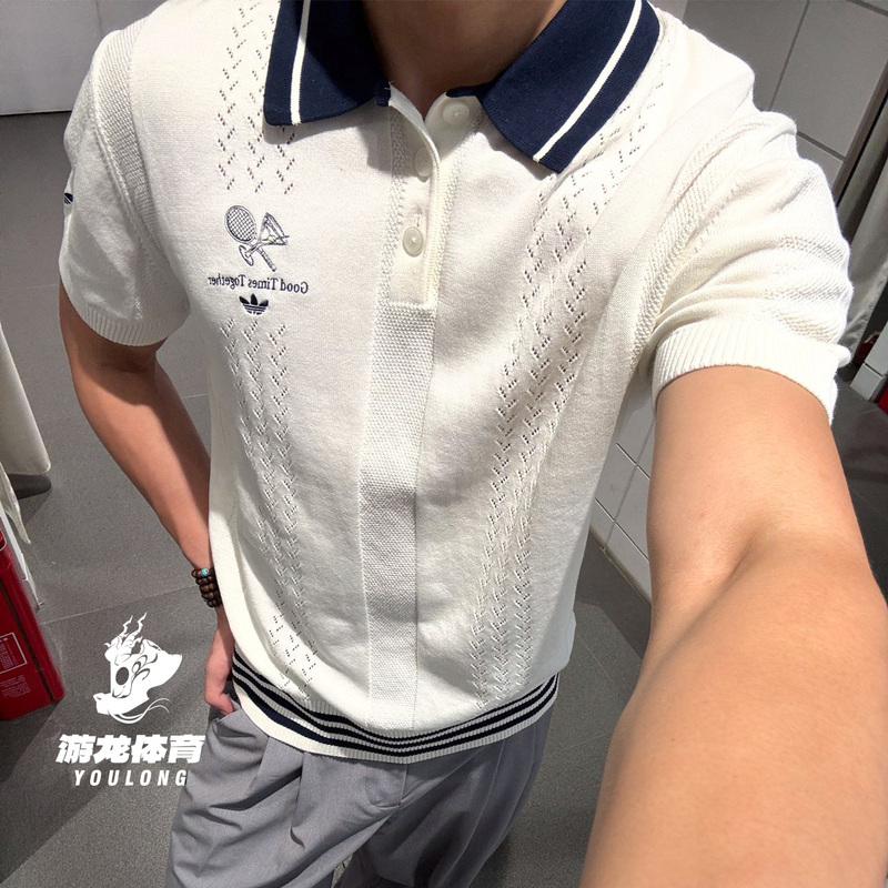 Adidas Adidas College Style Loose Knitted Pullover Skin-Friendly Striped Short-Sleeved Polo Shirt Kw5680 Adidas Adidas College Style Loose Knitted Pullover Skin-Friendly Striped Short-Sleeved Polo Shirt Kw5680