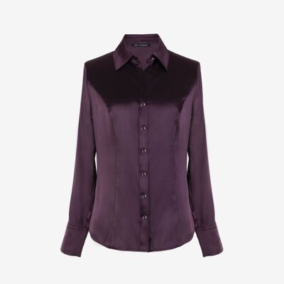 Blue rose plus-size women's dress faux silk crepe satin long-sleeved shirt with gemstone buckle decoration fitted shirt