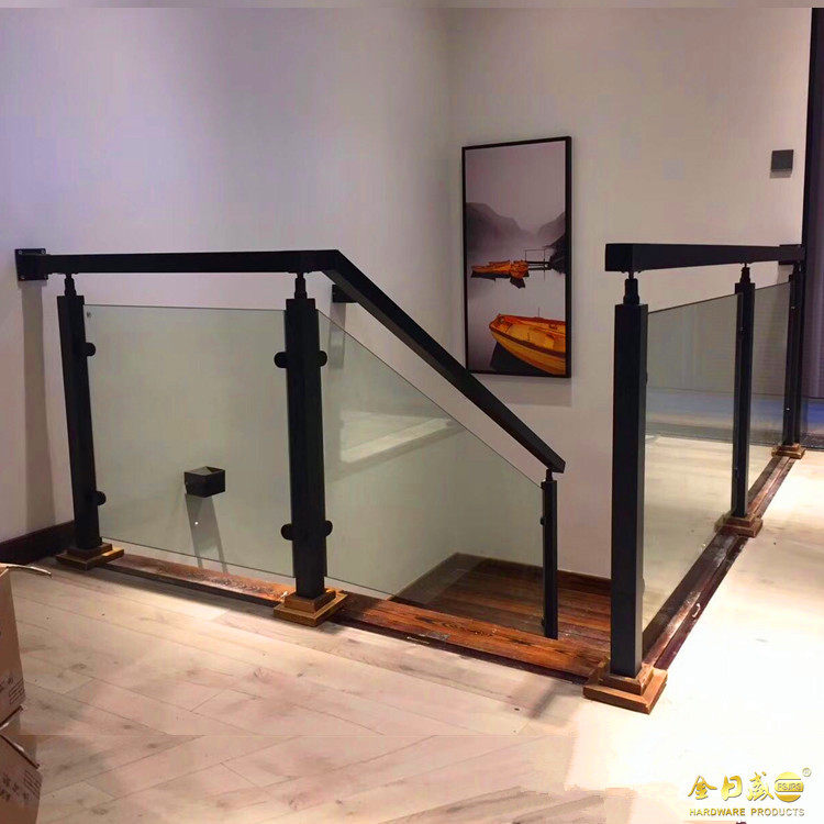 Staircase handrail glass attic railing slot stainless steel interior balcony parapet column black simple modern villa