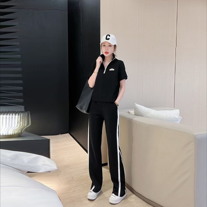 Summer Short-Sleeved Casual Sports Two-Piece Set, Fashionable, Loose, Slimming, Stylish, Age-Reducing Wide-Leg Pants Suit for Women Summer Short-Sleeved Casual Sports Two-Piece Set, Fashionable, Loose, Slimming, Stylish, Age-Reducing Wide-Leg Pants Suit for Women