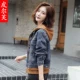 2021 mùa xuân và mùa thu mới của phụ nữ có mũ trùm đầu lỏng lẻo khâu giả hai mảnh denim áo khoác ngắn trong áo khoác học sinh - Áo khoác ngắn