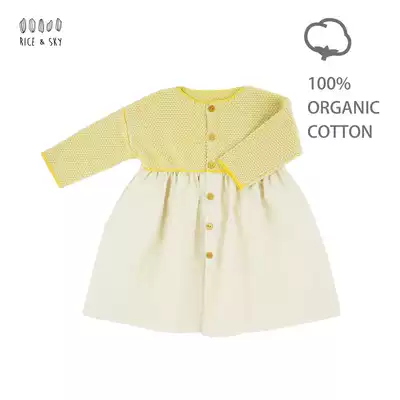 RICE AND SKY original girls COARSE needle woolen dress pure cotton long-sleeved literary and artistic small fresh