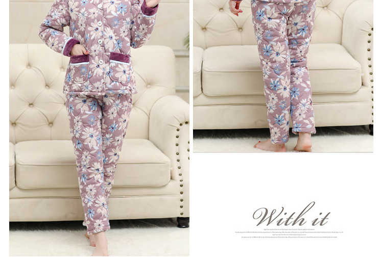 Bộ đồ ngủ mùa đông của phụ nữ có chất liệu cotton trung tính dày lên cộng với chất liệu cotton mùa đông cho người trung niên đồ bộ kiểu đẹp 2021