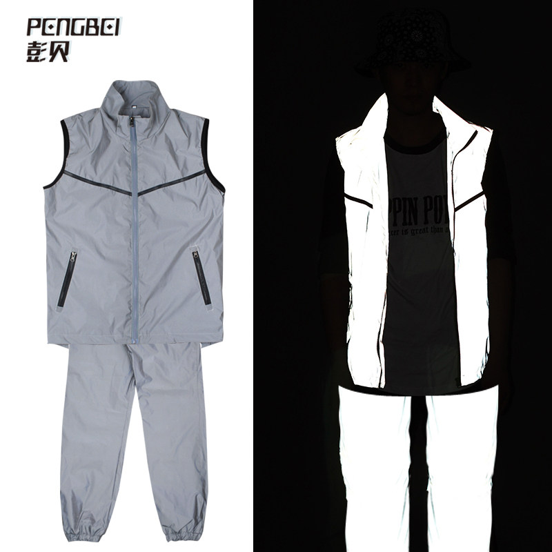 Autumn and winter plus velvet thickened 3M reflective vest suit men's night running skateboard DS riding loose pants team custom 404