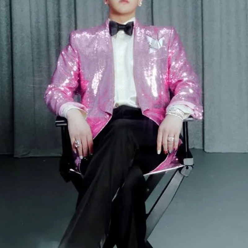 Heavy Embroidery Sequin Pink Suit Unisex Silhouette Jacket Street Dance Stage Team Performance Costume Catwalk 254