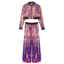 Colorful sequins baseball uniform stage performance short jacket jazz dancer jacket childrens hip-hop team custom 07