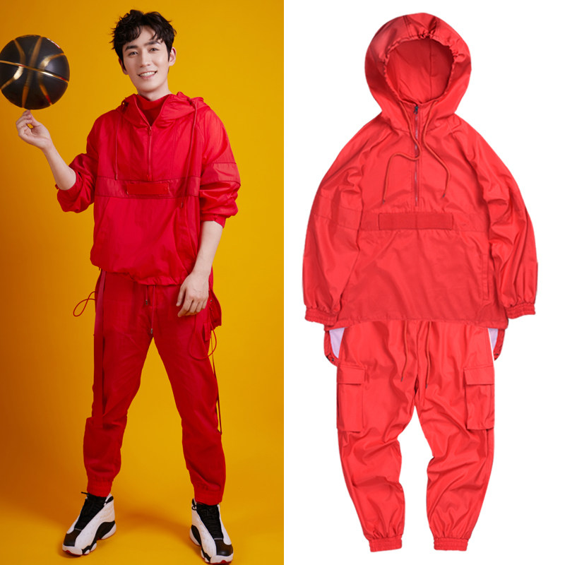 Zhu Yilong Spring Festival Gala with the same hip-hop sports suit couple hooded sweater and leg pants hip-hop team custom 073