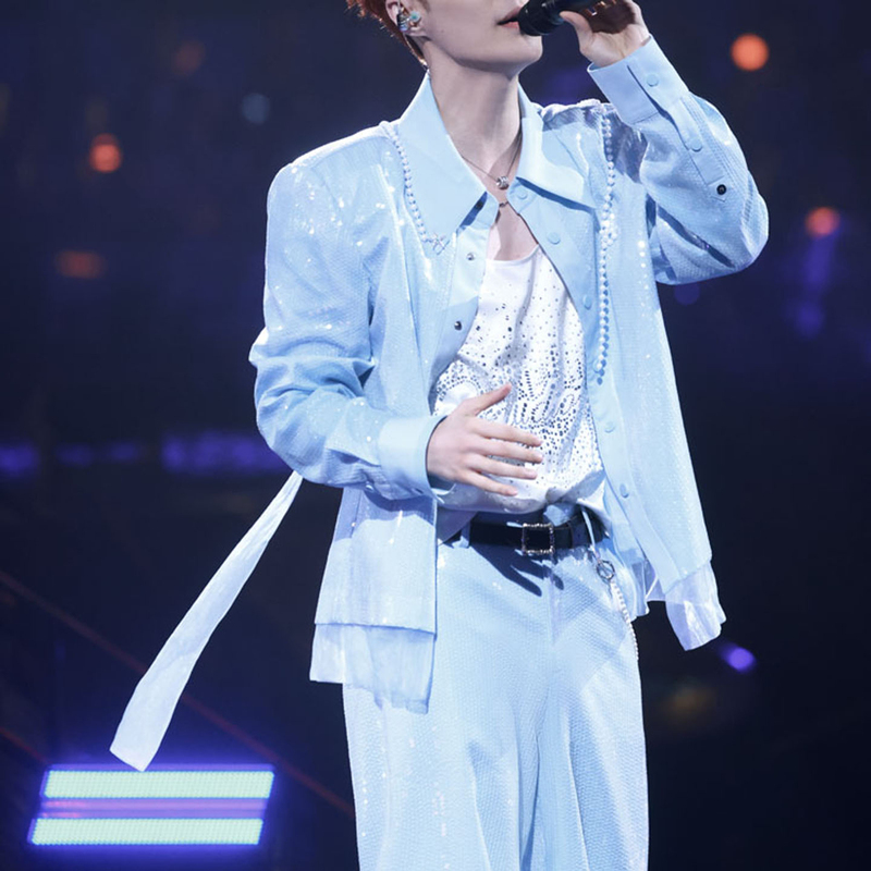 Celebrity-Style Sequin Shirt, Long-Sleeved Jacket, Loose Shiny Sequin Embroidery Straight-Leg Pants, Stage Performance Outfit 510