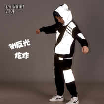 Street Tride man 3M reflective sportswear color pocket function tooling loose suit hip-hop team custom 069