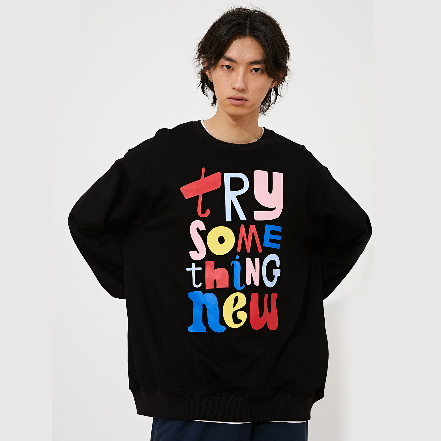 HUGALLGUILT autumn and winter English alphabet print round neck loose men and women with the same tide brand street national tide sweater