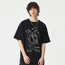 HUGALLGUILT summer cartoon hand-painted rabbit short-sleeved trend couple national tide brand casual loose sympathetic shirt for men and women