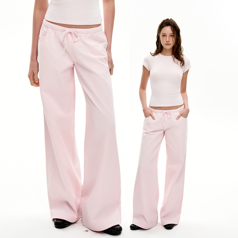 Heyabc Lazy Style Pink Elastic Drawstring Wide-Leg Pants for Women 2026 Summer Low-Waist Casual Relaxed Long Pants Heyabc Lazy Style Pink Elastic Drawstring Wide-Leg Pants for Women 2026 Summer Low-Waist Casual Relaxed Long Pants