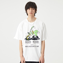 HUGALLGUILT summer cartoon monster short-sleeved trend couple national tide brand casual loose sympathetic shirt for men and women