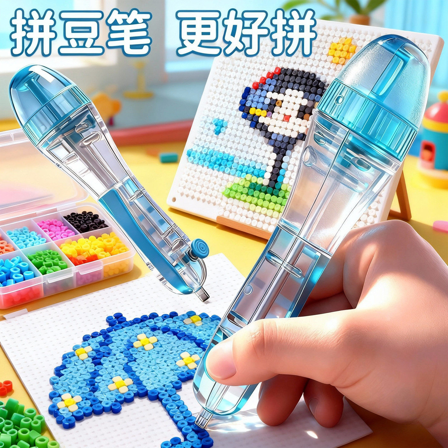 押すだけで使える自動ビーズ付けペンDIYキット、補助ツール、おもちゃ用追加材料パック。