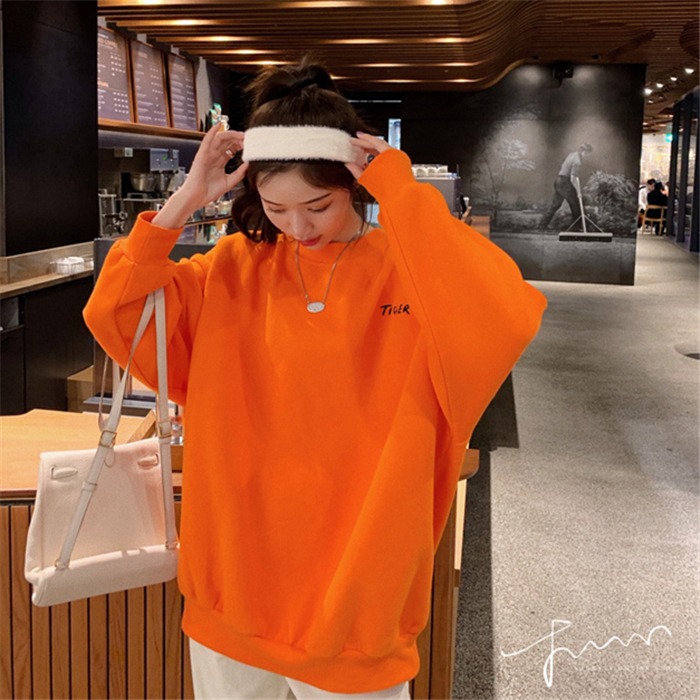 Dopamine Style Spring and Autumn Thin Sweatshirt for Women, Loose Bf Lazy Style, Korean Version, 2025 New Orange Top