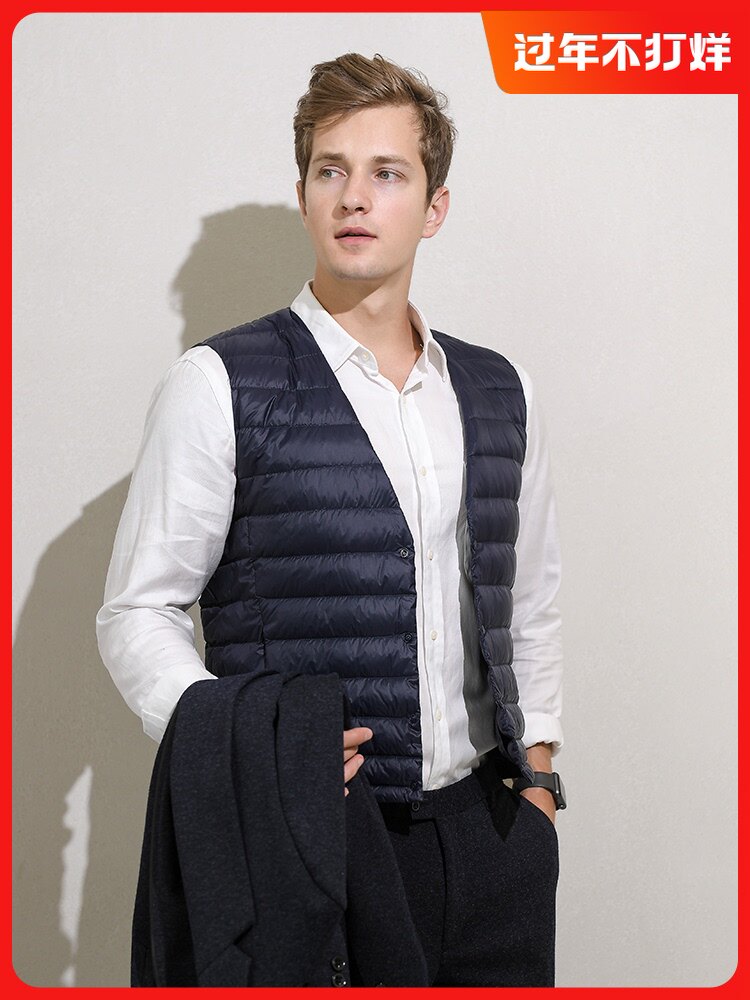 2020 new collarless down inner horse armor men's autumn and winter light down jacket large size wearing a bump shoulder vest horse clip