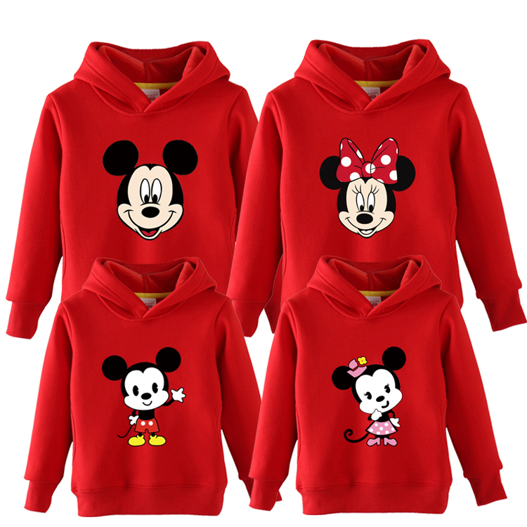 Chuột Mickey cha mẹ-con Mickey áo len bé trai và bé gái cộng với quần áo nhung một gia đình ba con hoodies đỏ áo đồng phục gia đình