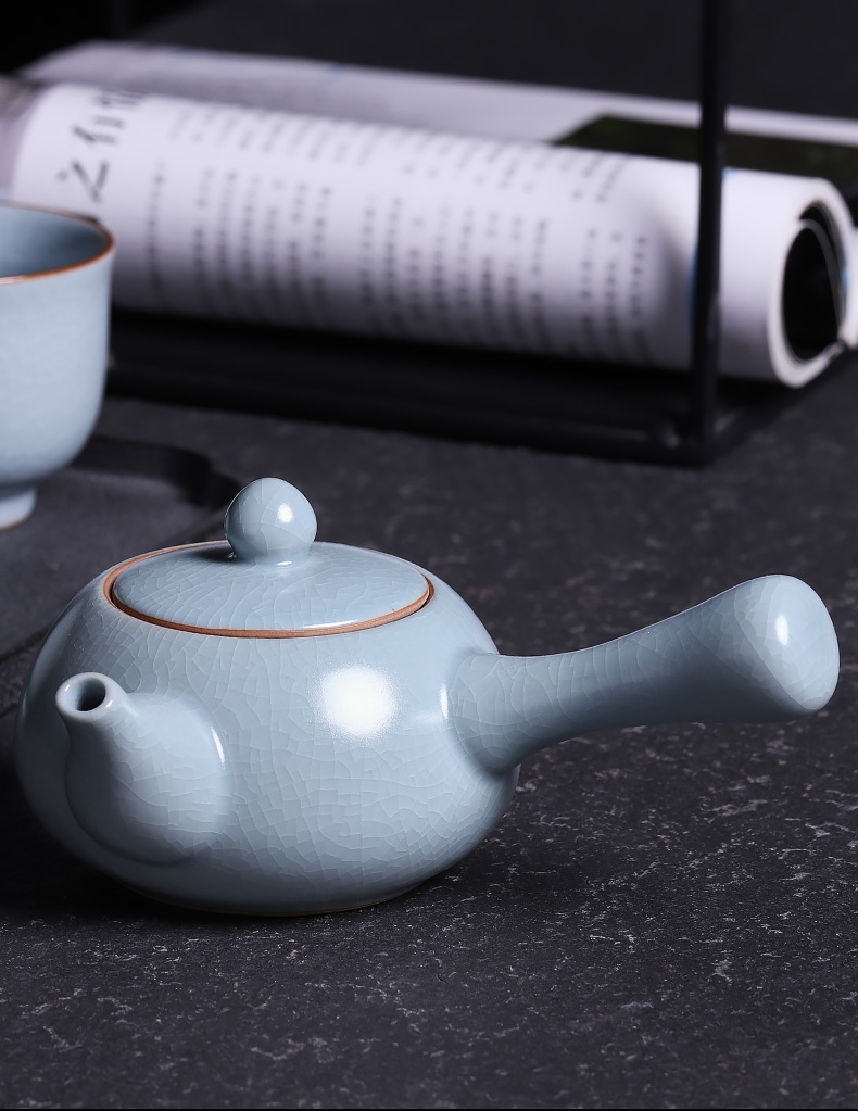 Open the slice your up teapot single pot teapot ice crack glaze ceramic side the cyan kung fu tea set for its ehrs single pot of day