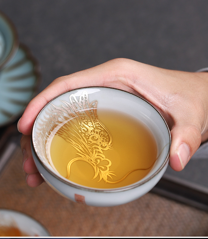 Up manually on the kongfu master cup female ceramic cup character hand - made coppering. As silver single sample tea cup gift boxes