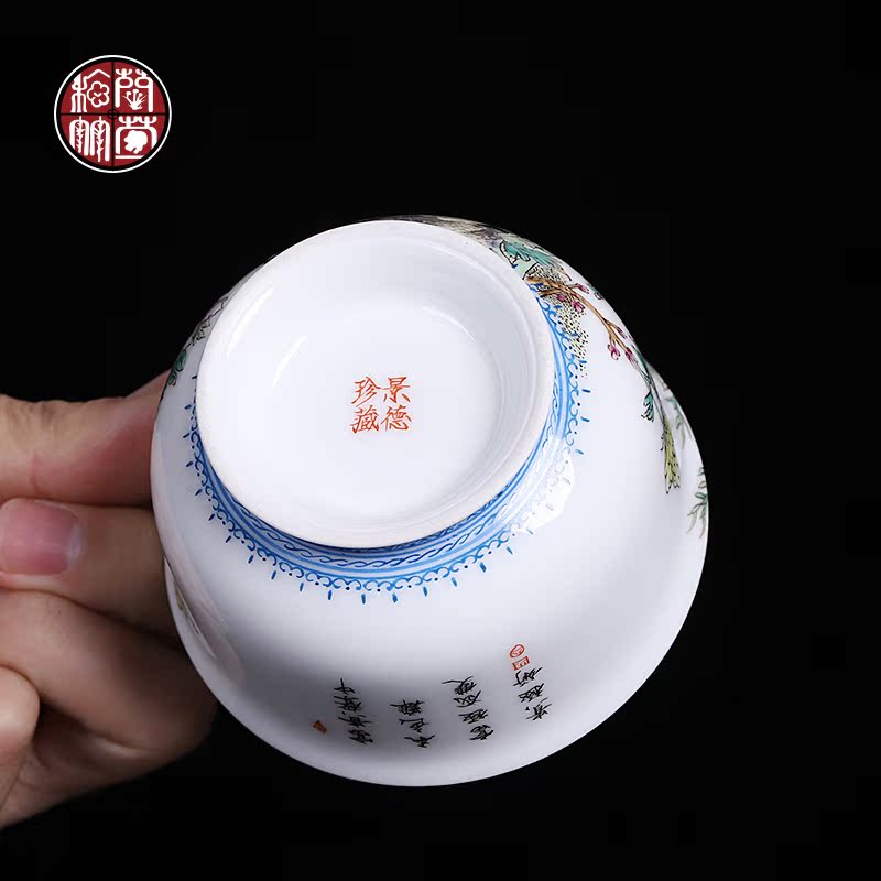 Colored enamel hand - made master cup pure manual jingdezhen ceramic tea set single cup pressure hand cup large individual sample tea cup