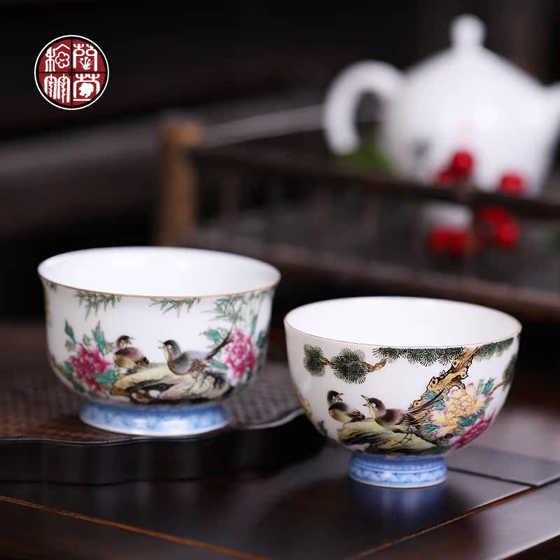 Colored enamel hand - made master cup pure manual jingdezhen ceramic tea set single cup pressure hand cup large individual sample tea cup