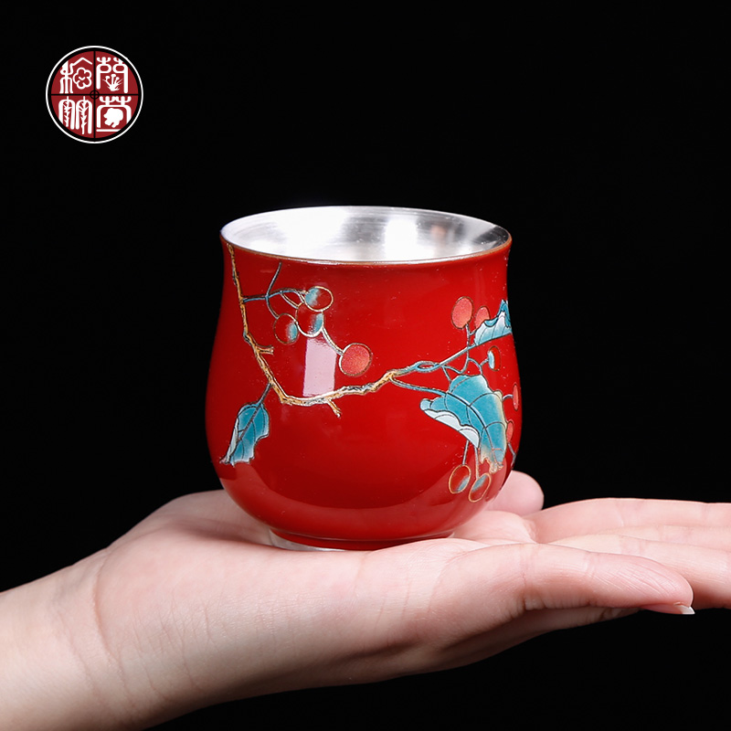 Tea is special masters cup ji red sample Tea cup ms ruby red single male silver mine loader 999 silver cups of jingdezhen