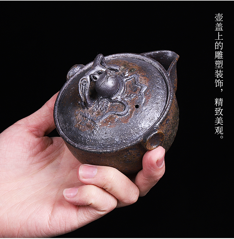 Archaize firewood teapot small ceramic up hand grasp pot of pure manual household kung fu tea pot with filter single pot