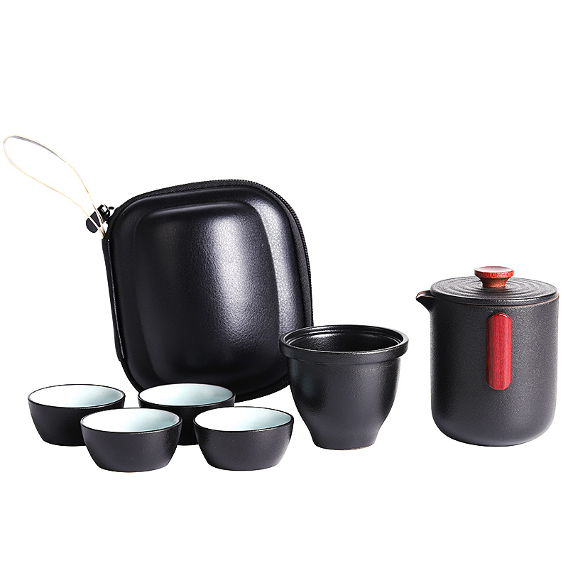 Is suing tea set suit portable car contracted coarse now kung fu tea set four cups of tea pot separation ceramic travel