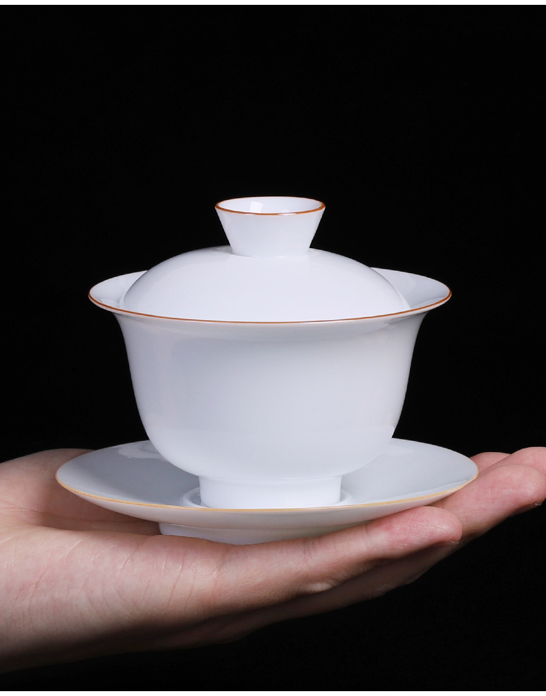 White porcelain tureen contracted from lard White dehua only three tureen thin foetus single kung fu tea tea bowl of small cups