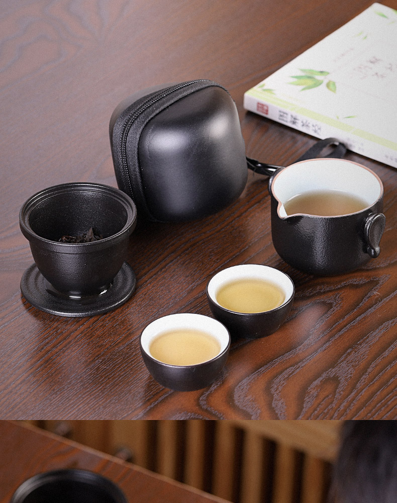 Small travel tea set the set of crack of portable a pot of two cups of kung fu tea cup simple on - board, two cups