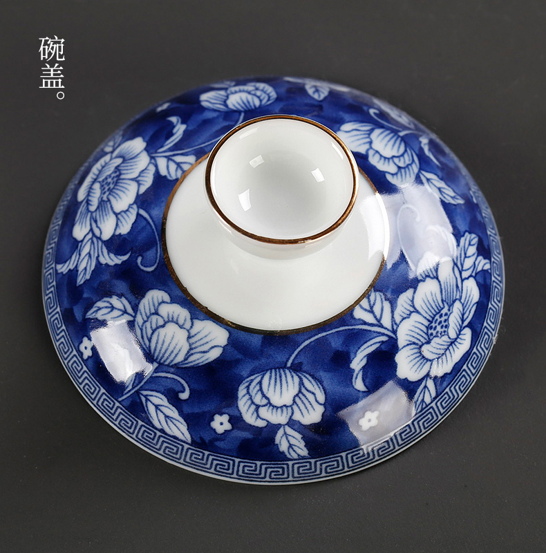 Tureen hand - made cover glass ceramic cup retro blue and white pure manual kung fu 5 tea cup of Chinese tea taking