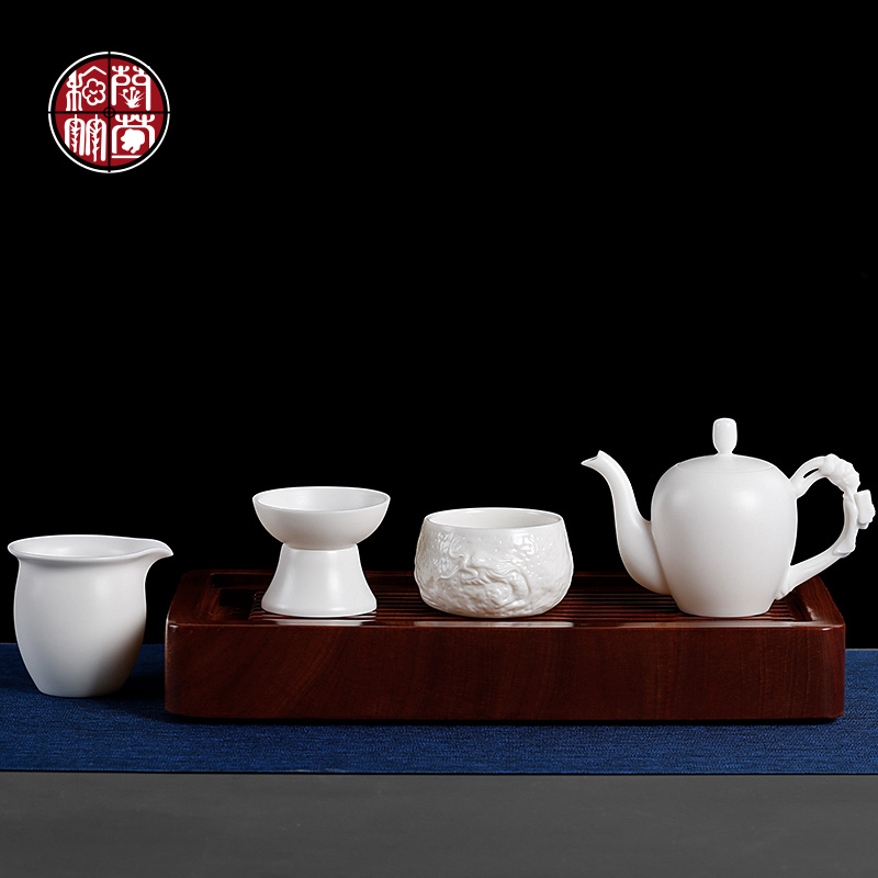 Household dehua ceramic tea suet jade teapot DE - gen Chen kung fu tea set a single pure manual white porcelain beauty pot