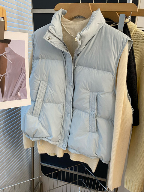 Lock in the warmth! South Korea's Dongdaemun temperament stand-up collar warm white duck down down jacket jacket vest for women 2025 winter