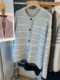 It looks warm! South Korea’s Dongdaemun style round-neck single-breasted warm striped knitted cardigan sweater jacket