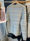 It looks warm! South Korea’s Dongdaemun style round-neck single-breasted warm striped knitted cardigan sweater jacket