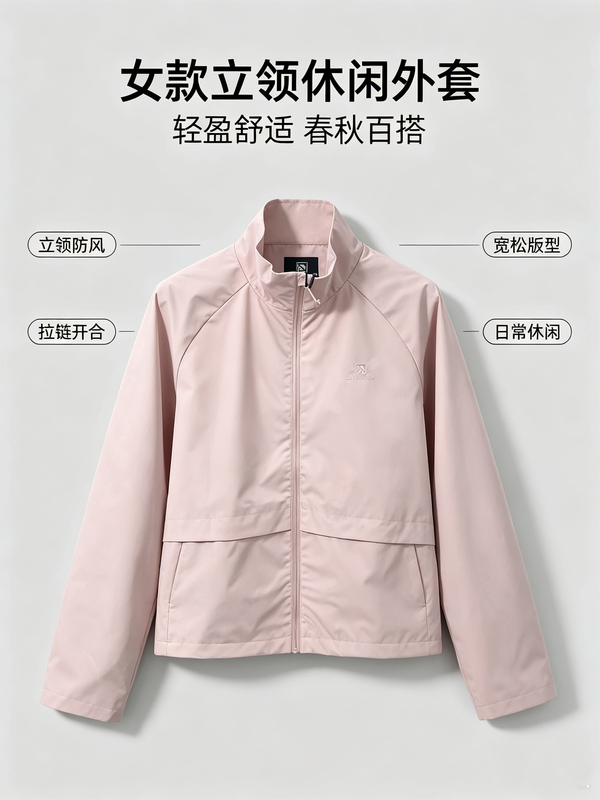 Space Traveler Autumn New Women's Stand Collar Windproof and Waterproof Jacket Short Loose Slimming Casual Jacket 006 Space Traveler Autumn New Women's Stand Collar Windproof and Waterproof Jacket Short Loose Slimming Casual Jacket 006