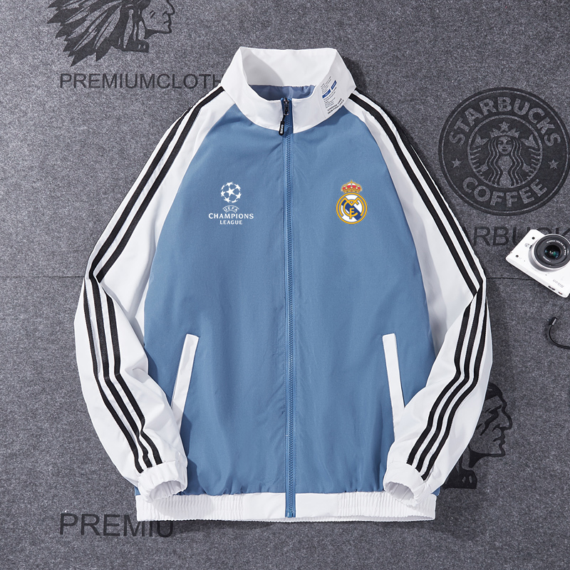 La Liga Real Madrid Champions League Sports Jacket Cotton Coat for Men and Women, Autumn and Winter Thin and Thickened Mbappe Training Casual Jacket