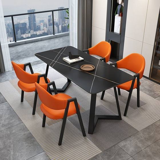 意式轻奢岩板餐桌椅组合商用现代简约家用小户型吃饭桌长方形桌子