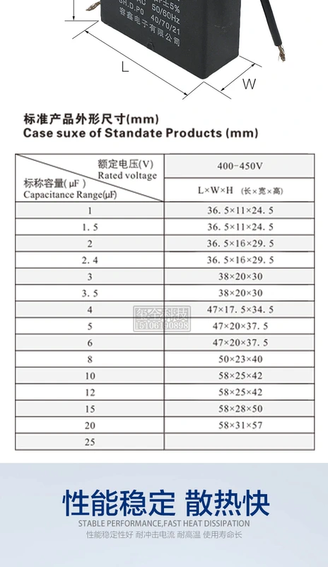 CBB61 tụ điện 450V quạt 1/1.2/1.5/2/2.4/3/4/5/6/8/10UF khởi động 220V380