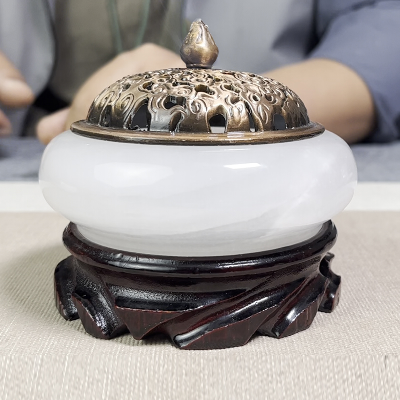 Incense burner natural jade indoor household large for Buddha tea ceremony Zen ring incense burner creative aromatherapy burner craft gift