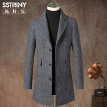 Stella autumn and winter mens coat lapel medium long wool coat Slim wool coat coat